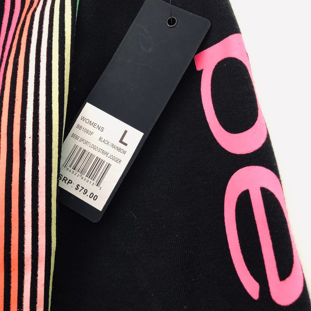 BEBE Sport Logo Stripe Black Jogger NWT Size Large - Picture 4 of 10